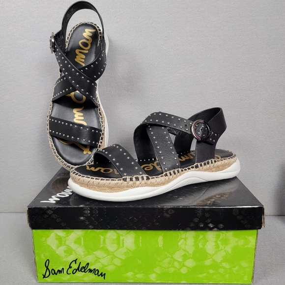 Sam Edelman Womens Sandals 8M Studded Black Espadrille Janette New With Box - Picture 2 of 11